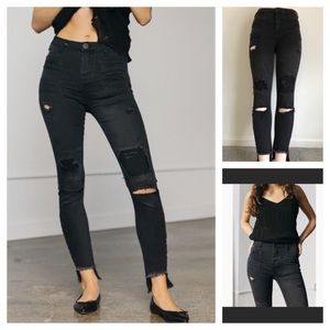 One Teaspoon High Waisted Black Torn Ankle Jeans
